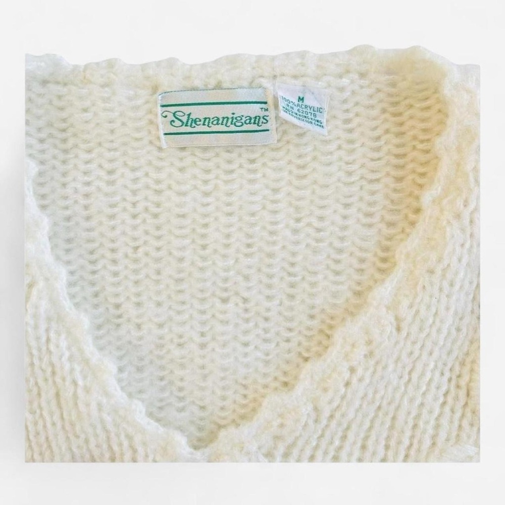 Vintage Shenanigans Cream Ivory Tone Soft Cozy Knit Sweater with Flowers Pearls - Picture 2 of 6